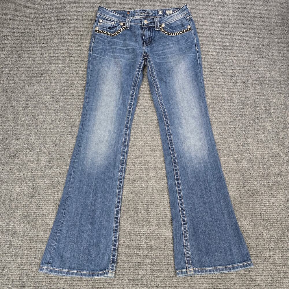 Miss Me Studded Pocket Faded Blue Bootcut Jeans